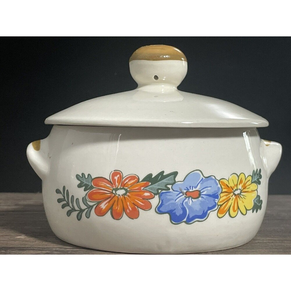 Vintage M. Kamenstein -  Covered Bowl 4" Floral Hand Painted 1982